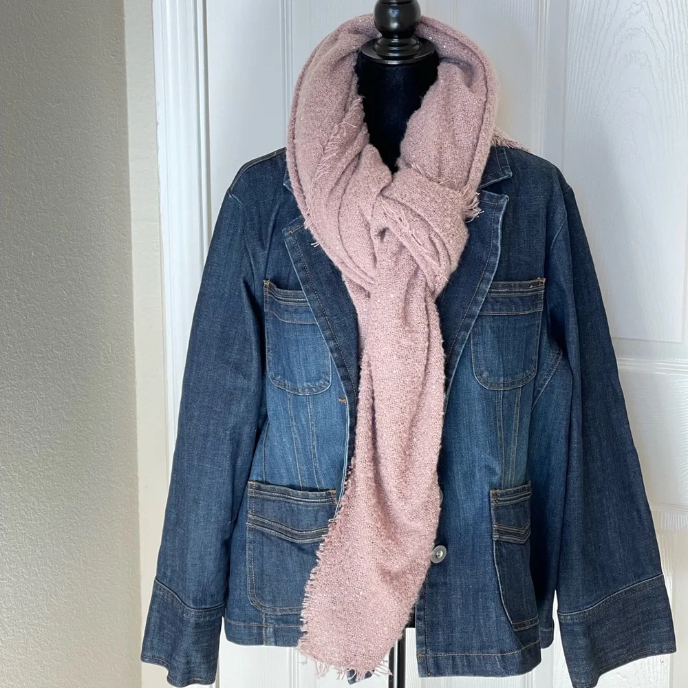 Pink Cozy Blanket Scarf Oversized Winter Wrap Long Fringe Shawl Sequin Outerwear